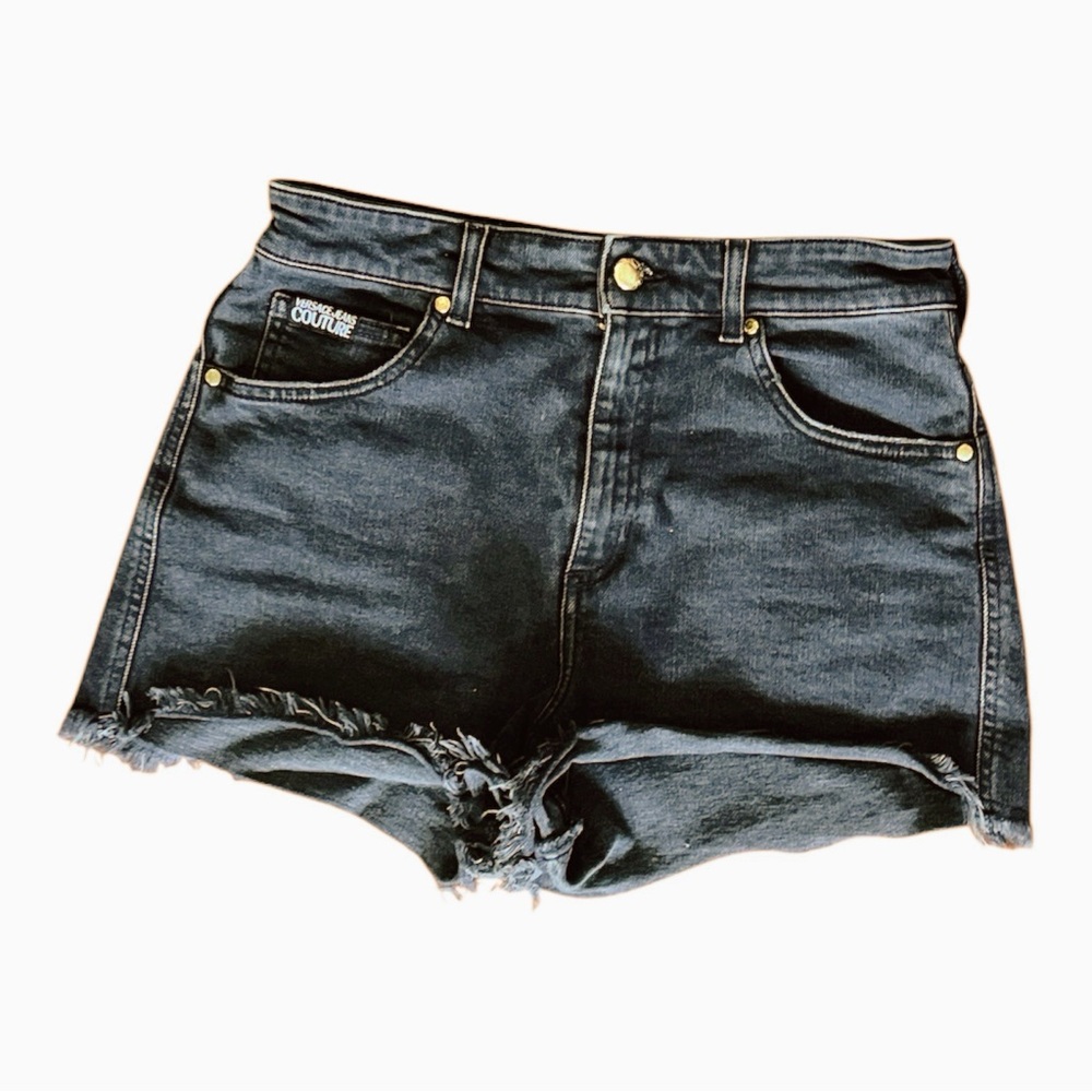 Women’s Versace Jeans Couture Black Denim Tropical Patch Shorts